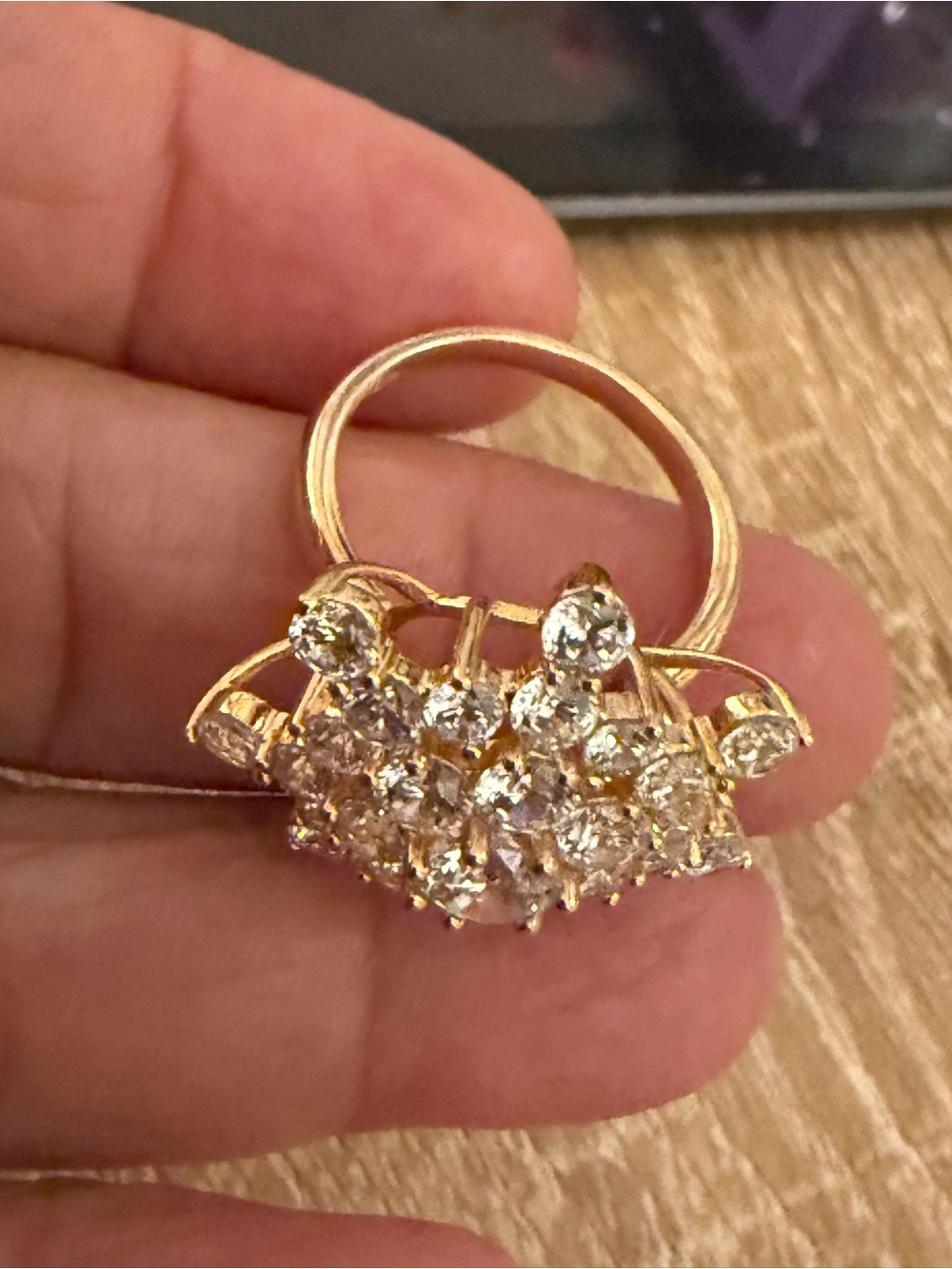 Gold-Tone Crystal Cluster Ring - Sparkling Floral Design